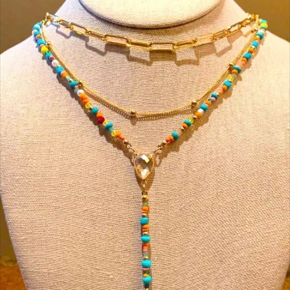 ✨Ann Taylor BoHo LOFT 3-Layer Beaded Necklace🍸✨ - Picture 3 of 5